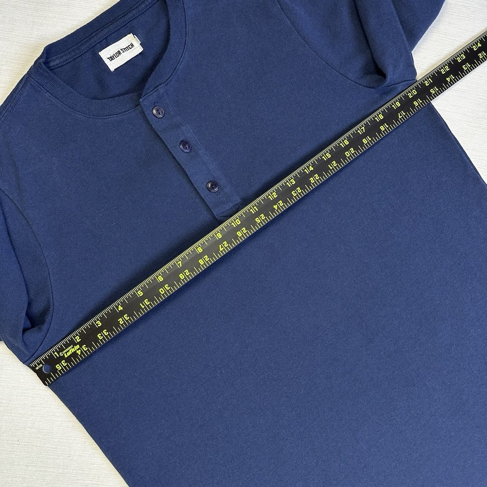 Taylor Stitch Shirt Mens 40 Medium Heavy Bag Henley Navy Blue 3 Button Casual - Picture 6 of 7